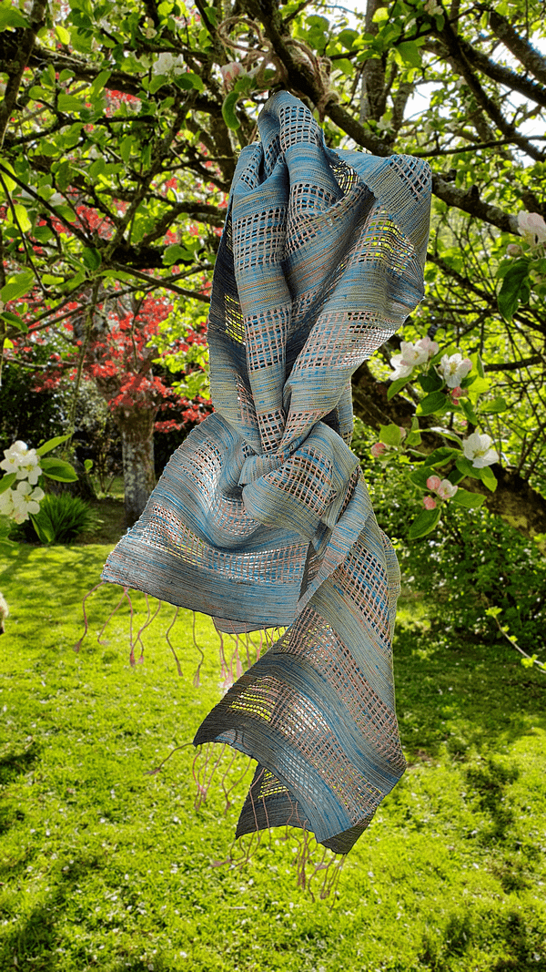 Echarpe en soie couleur bleue et rose